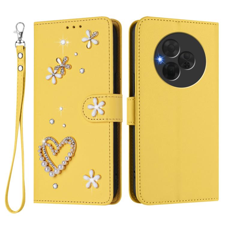For TCL NxtPaper 60 Ultra 5G ZS01 Double-Layer Heart Floral Vegan Leather Phone Case with Wrist Strap