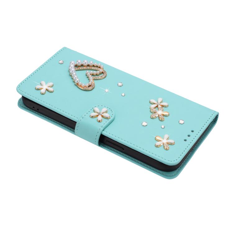 For Google Pixel 8a ZS01 Double-Layer Heart Floral Vegan Leather Phone Case with Wrist Strap