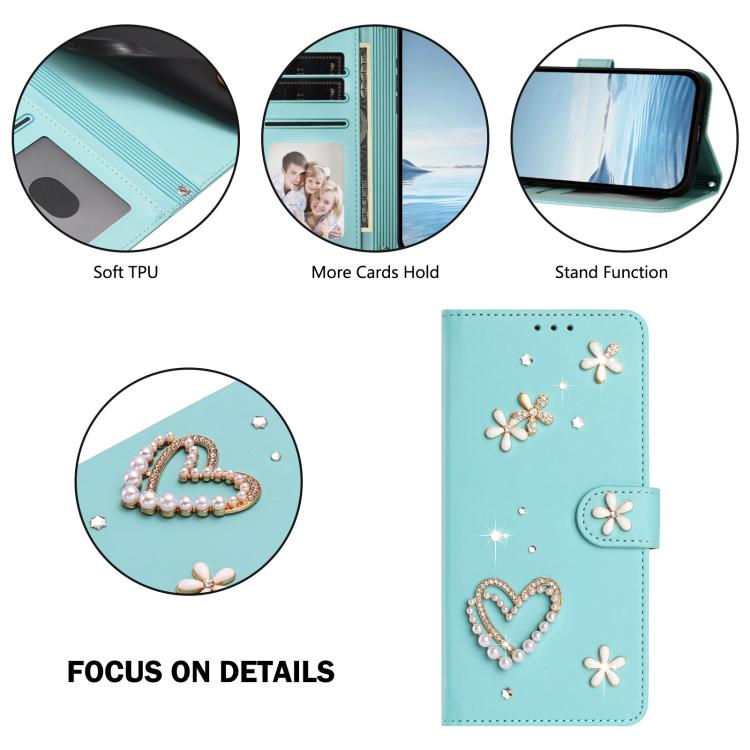 For Google Pixel 8a ZS01 Double-Layer Heart Floral Vegan Leather Phone Case with Wrist Strap