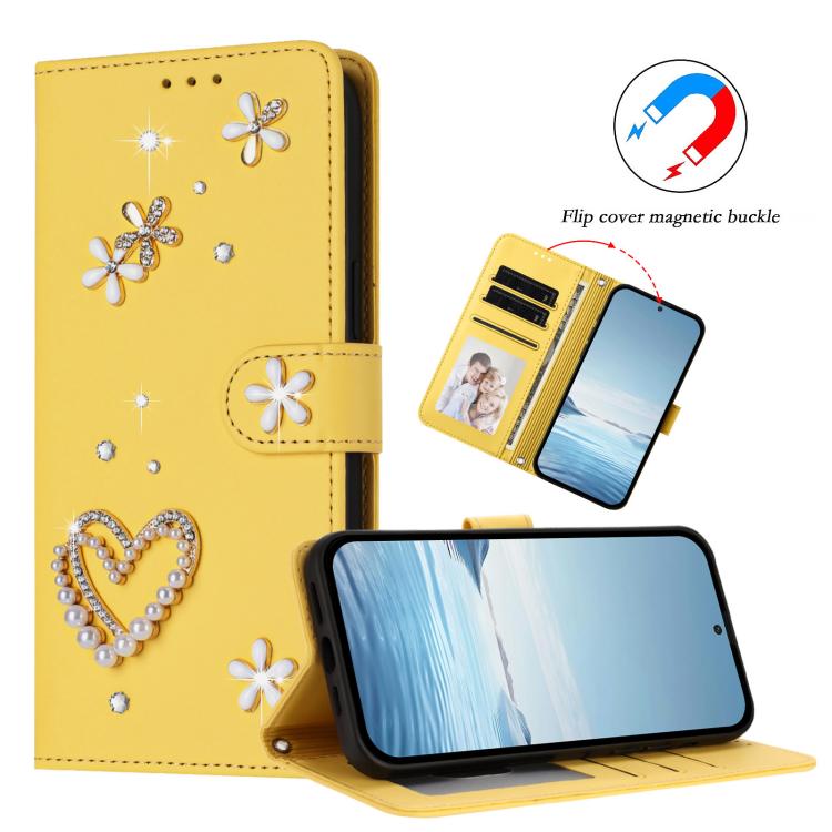 For Google Pixel 8a ZS01 Double-Layer Heart Floral Vegan Leather Phone Case with Wrist Strap