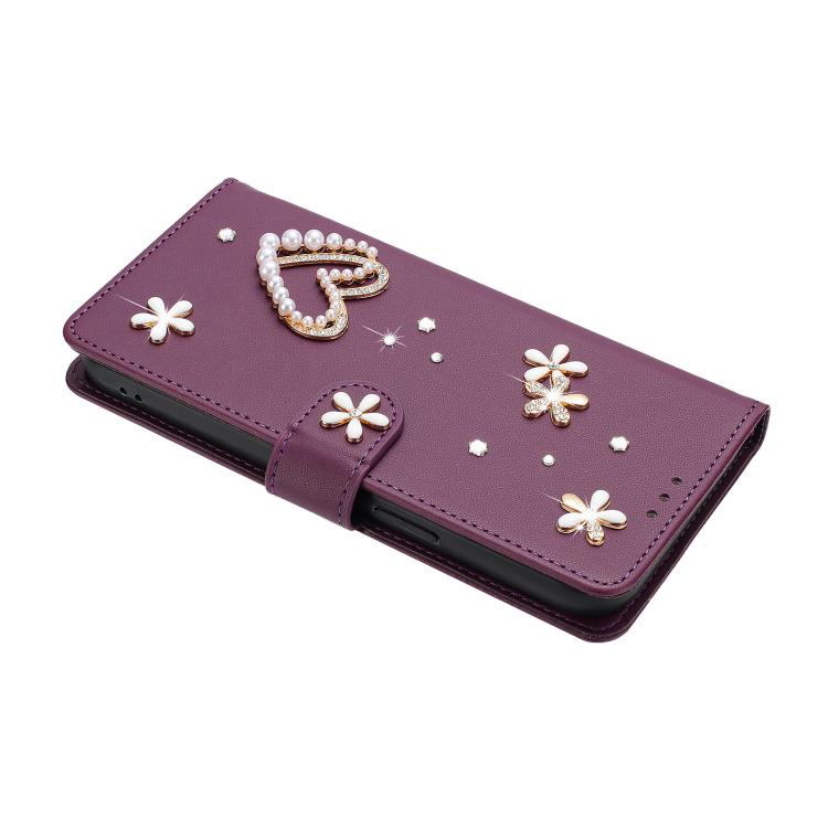 For Google Pixel 8a ZS01 Double-Layer Heart Floral Vegan Leather Phone Case with Wrist Strap