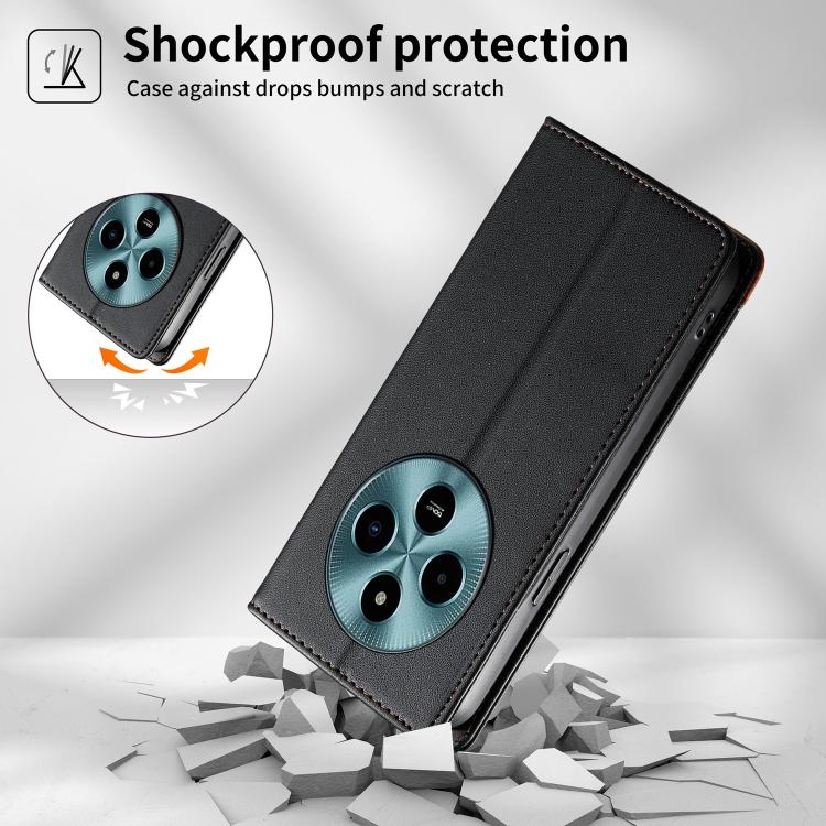 For Xiaomi Poco M7 5G Dierfeng Splicing Strong Magnetic RFID Vegan Leather Phone Case