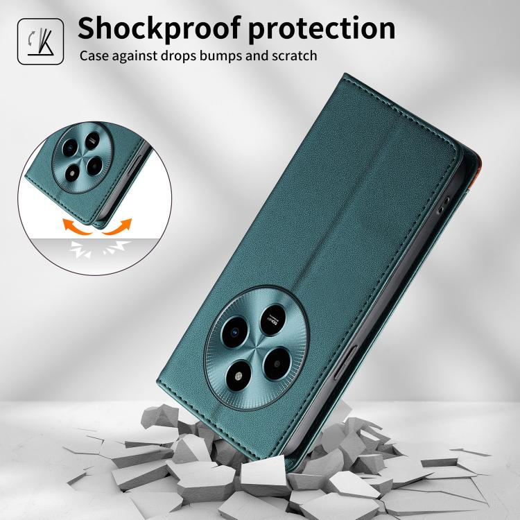 For Xiaomi Poco M7 5G Dierfeng Splicing Strong Magnetic RFID Vegan Leather Phone Case