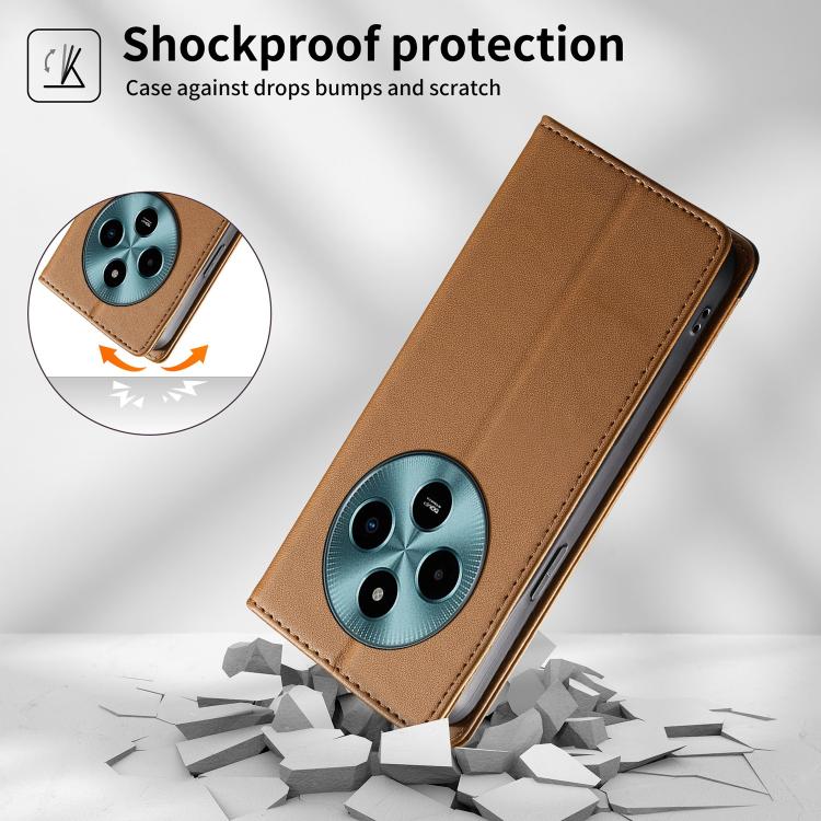 For Xiaomi Poco M7 5G Dierfeng Splicing Strong Magnetic RFID Vegan Leather Phone Case