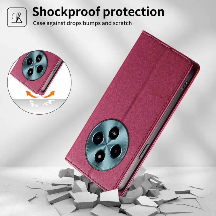 For Xiaomi Poco M7 5G Dierfeng Splicing Strong Magnetic RFID Vegan Leather Phone Case