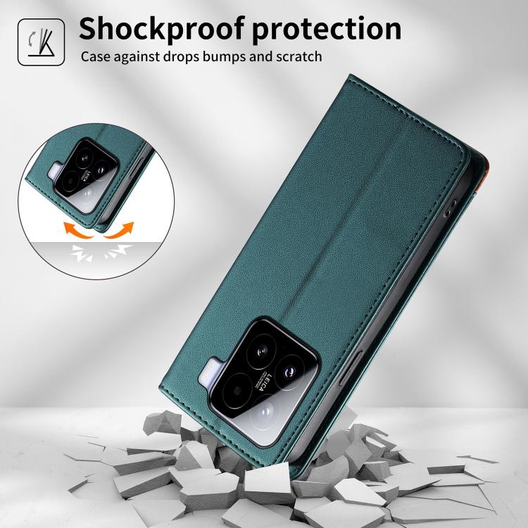 For Xiaomi 15 Dierfeng Splicing Strong Magnetic RFID Vegan Leather Phone Case