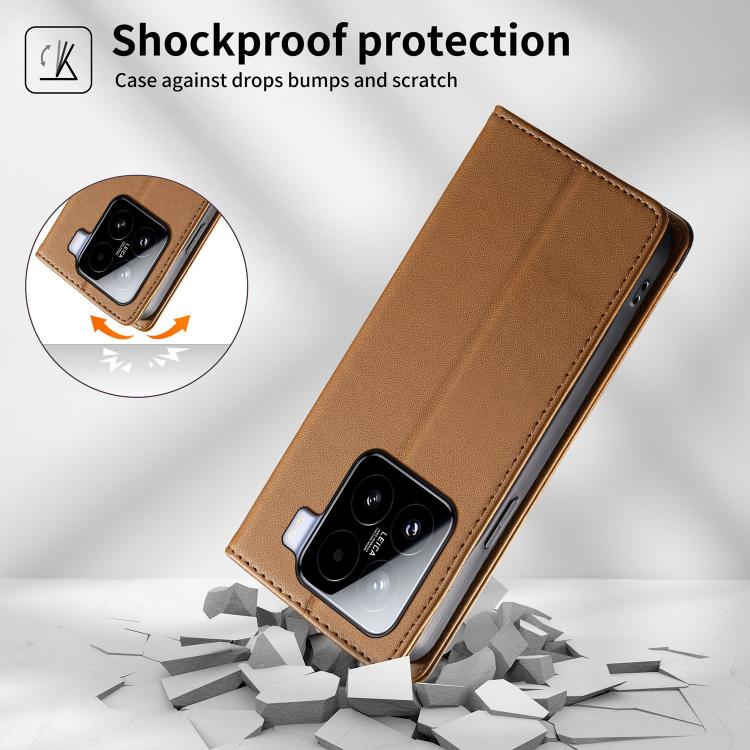 For Xiaomi 15 Dierfeng Splicing Strong Magnetic RFID Vegan Leather Phone Case