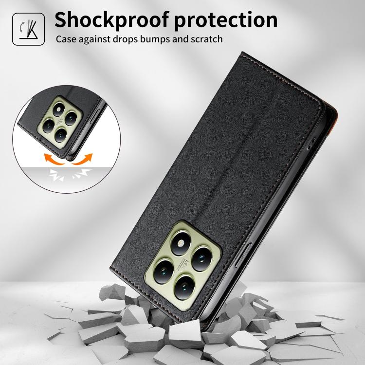 For Xiaomi 14T Dierfeng Splicing Strong Magnetic RFID Vegan Leather Phone Case