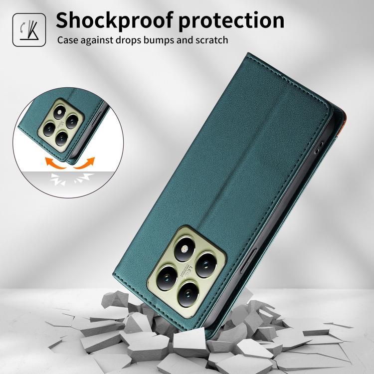 For Xiaomi 14T Dierfeng Splicing Strong Magnetic RFID Vegan Leather Phone Case