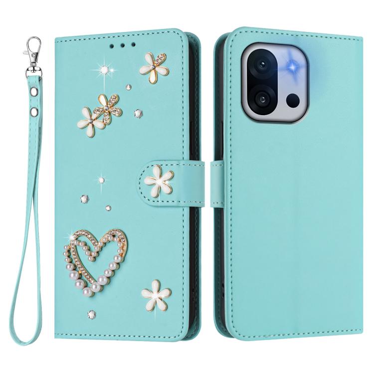 For OnePlus 13T 5G ZS01 Double-Layer Heart Floral Vegan Leather Phone Case with Wrist Strap