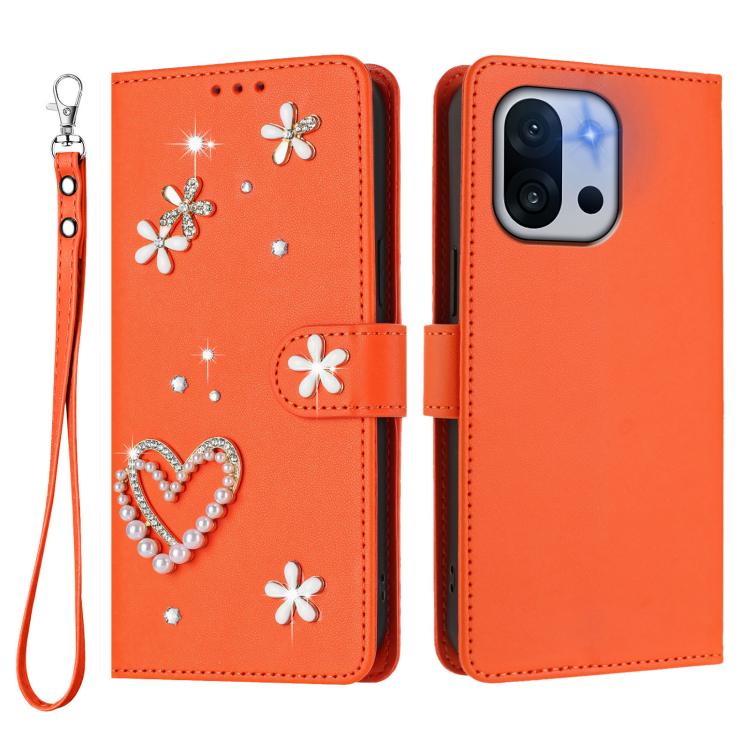For OnePlus 13T 5G ZS01 Double-Layer Heart Floral Vegan Leather Phone Case with Wrist Strap