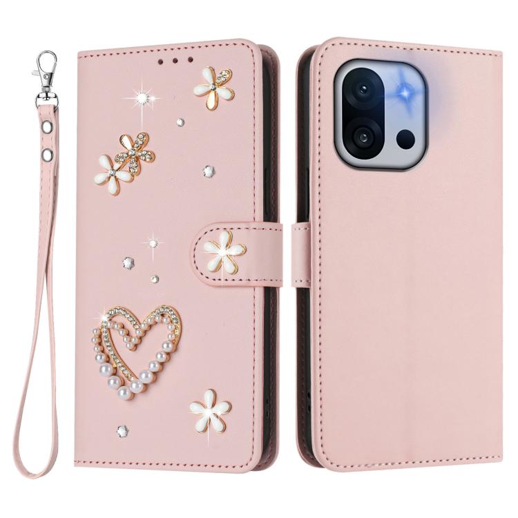 For OnePlus 13T 5G ZS01 Double-Layer Heart Floral Vegan Leather Phone Case with Wrist Strap