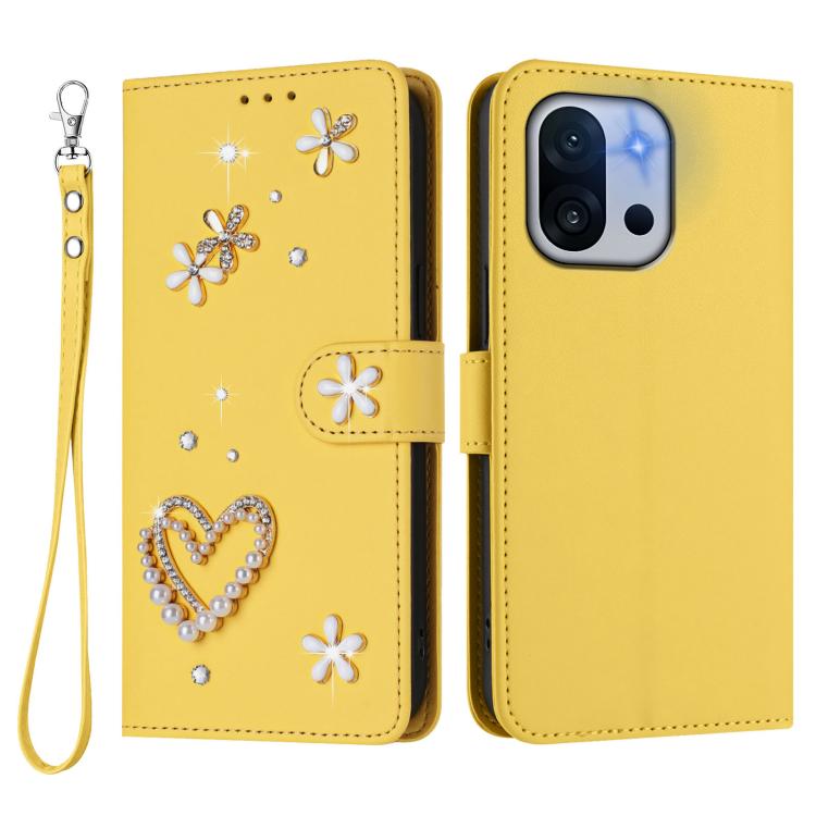 For OnePlus 13T 5G ZS01 Double-Layer Heart Floral Vegan Leather Phone Case with Wrist Strap