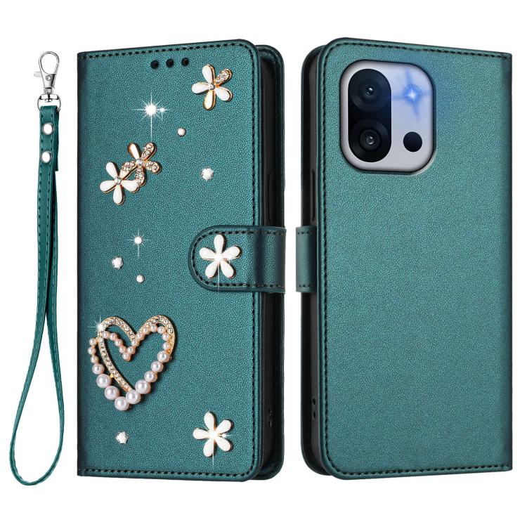 For OnePlus 13T 5G ZS01 Double-Layer Heart Floral Vegan Leather Phone Case with Wrist Strap