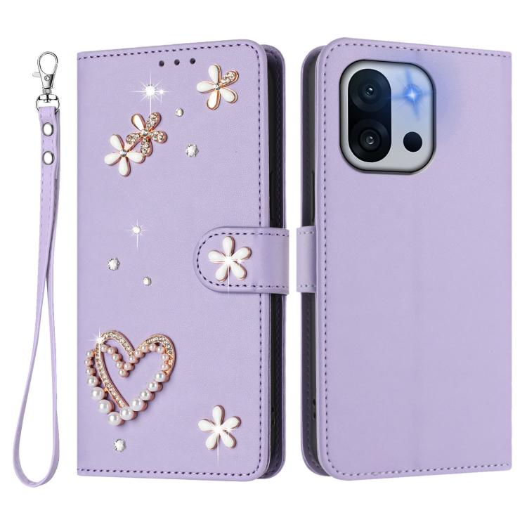 For OnePlus 13T 5G ZS01 Double-Layer Heart Floral Vegan Leather Phone Case with Wrist Strap
