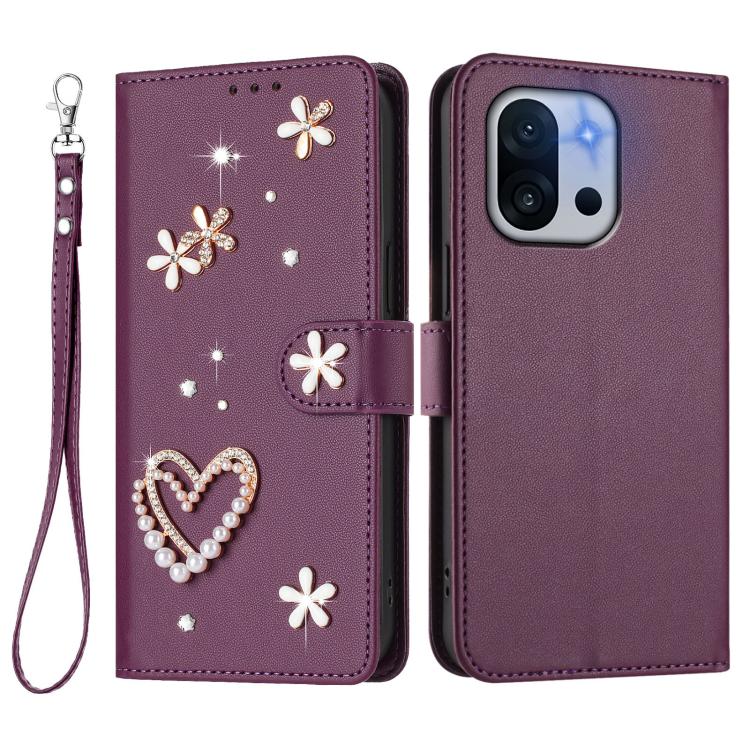 For OnePlus 13T 5G ZS01 Double-Layer Heart Floral Vegan Leather Phone Case with Wrist Strap