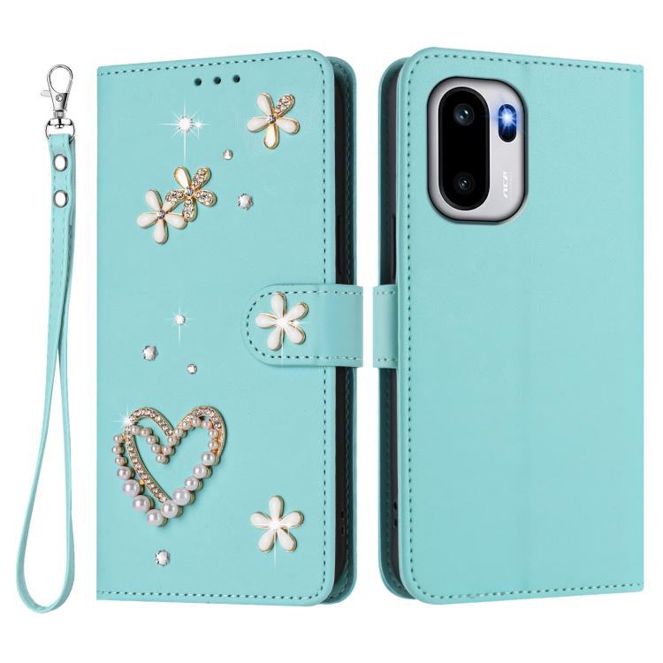 For OnePlus 15R ZS01 Double-Layer Heart Floral Vegan Leather Phone Case with Wrist Strap