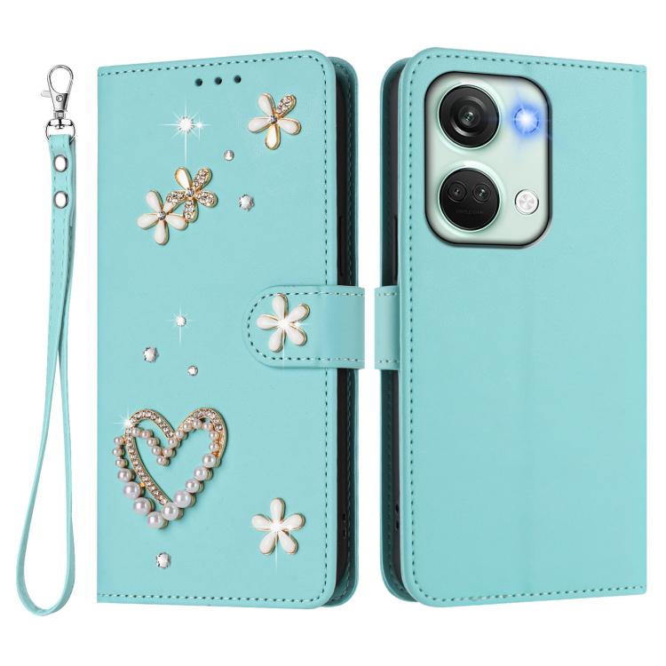 For OnePlus Nord 3 / Ace 2V ZS01 Double-Layer Heart Floral Vegan Leather Phone Case with Wrist Strap