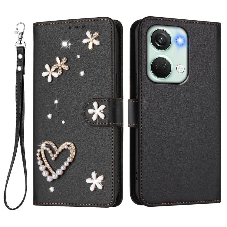 For OnePlus Nord 3 / Ace 2V ZS01 Double-Layer Heart Floral Vegan Leather Phone Case with Wrist Strap