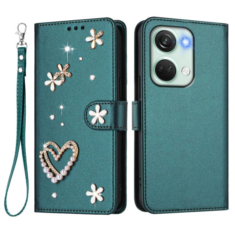 For OnePlus Nord 3 / Ace 2V ZS01 Double-Layer Heart Floral Vegan Leather Phone Case with Wrist Strap