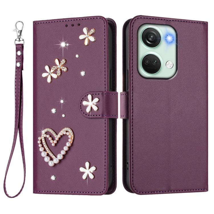 For OnePlus Nord 3 / Ace 2V ZS01 Double-Layer Heart Floral Vegan Leather Phone Case with Wrist Strap