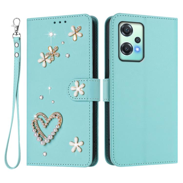 For OnePlus Nord CE 2 Lite 5G / Nord 2 Lite ZS01 Double-Layer Heart Floral Vegan Leather Phone Case with Wrist Strap