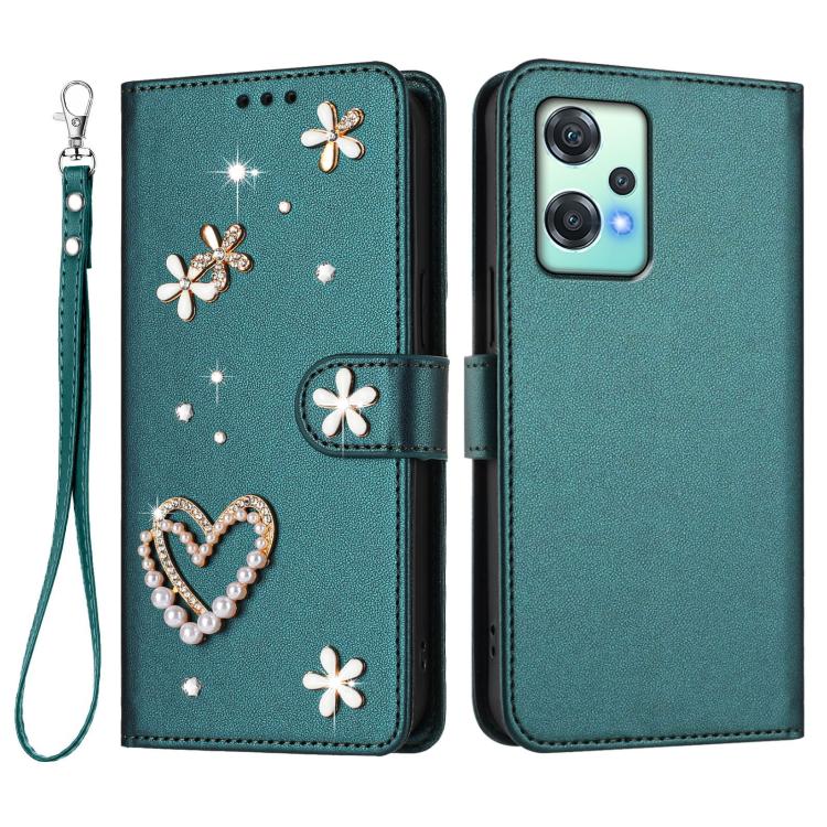 For OnePlus Nord CE 2 Lite 5G / Nord 2 Lite ZS01 Double-Layer Heart Floral Vegan Leather Phone Case with Wrist Strap