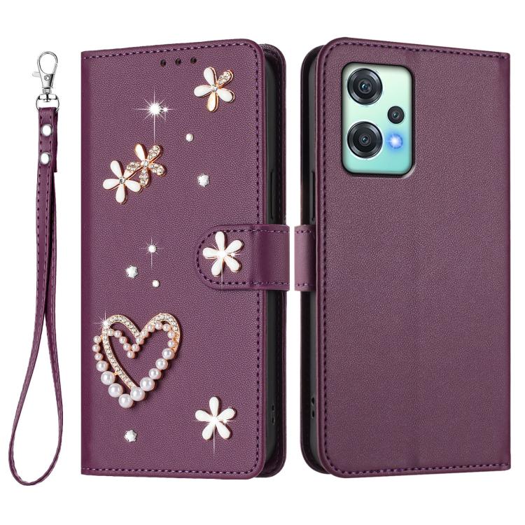 For OnePlus Nord CE 2 Lite 5G / Nord 2 Lite ZS01 Double-Layer Heart Floral Vegan Leather Phone Case with Wrist Strap