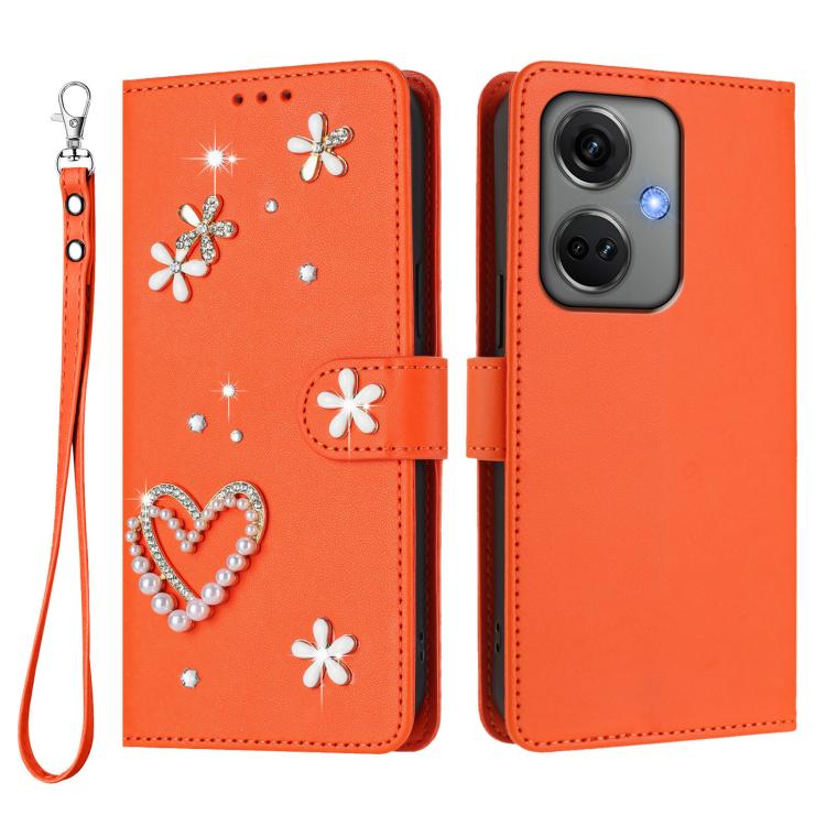 For OnePlus Nord CE3 5G India ZS01 Double-Layer Heart Floral Vegan Leather Phone Case with Wrist Strap