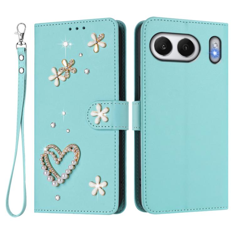 For OnePlus Nord 4 5G Global ZS01 Double-Layer Heart Floral Vegan Leather Phone Case with Wrist Strap