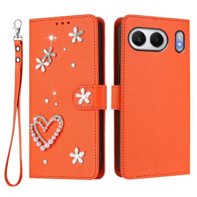 For OnePlus Nord 4 5G Global ZS01 Double-Layer Heart Floral Vegan Leather Phone Case with Wrist Strap