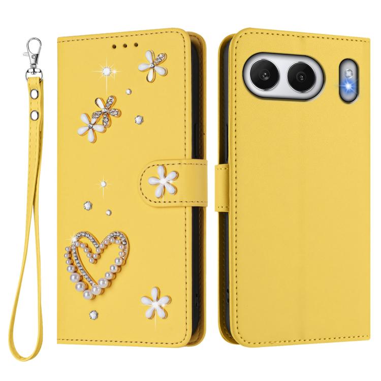 For OnePlus Nord 4 5G Global ZS01 Double-Layer Heart Floral Vegan Leather Phone Case with Wrist Strap