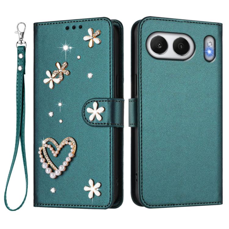 For OnePlus Nord 4 5G Global ZS01 Double-Layer Heart Floral Vegan Leather Phone Case with Wrist Strap