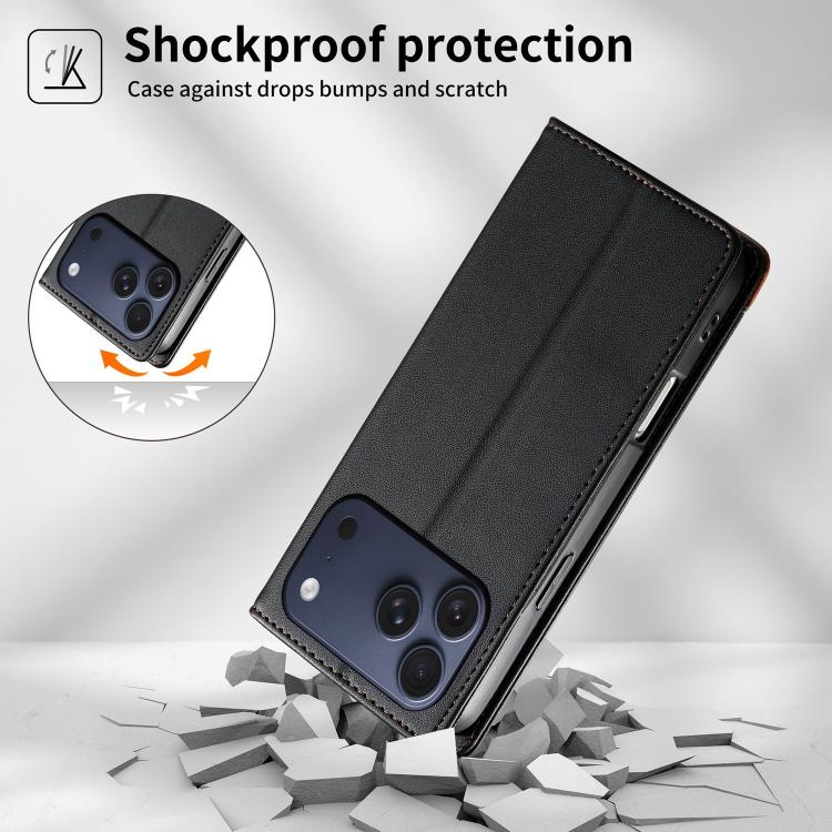For iPhone 17 Pro Max Dierfeng Splicing Strong Magnetic RFID Vegan Leather Phone Case