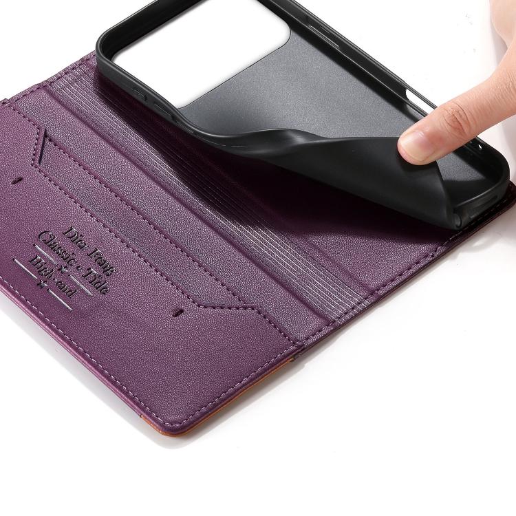 For iPhone 17 Pro Max Dierfeng Splicing Strong Magnetic RFID Vegan Leather Phone Case
