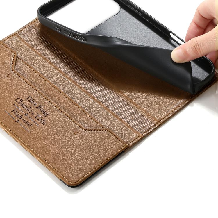 For iPhone 17 Pro Max Dierfeng Splicing Strong Magnetic RFID Vegan Leather Phone Case