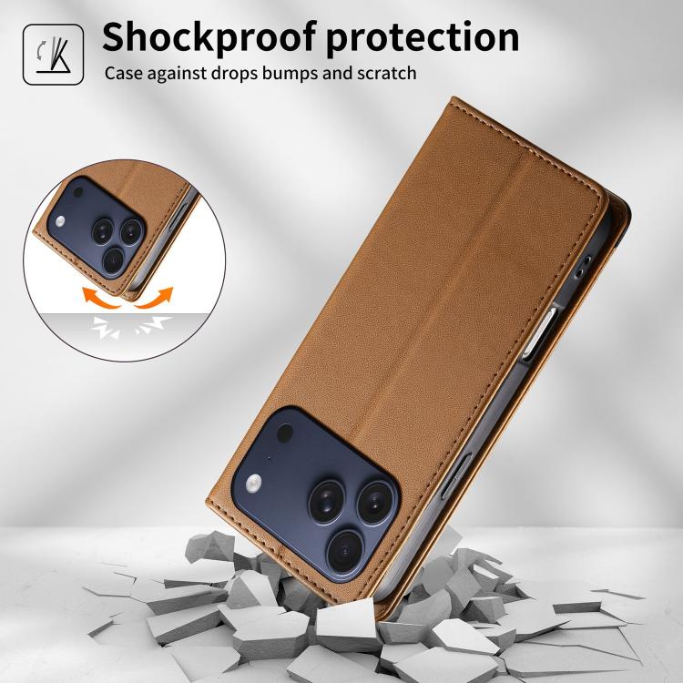 For iPhone 17 Pro Max Dierfeng Splicing Strong Magnetic RFID Vegan Leather Phone Case