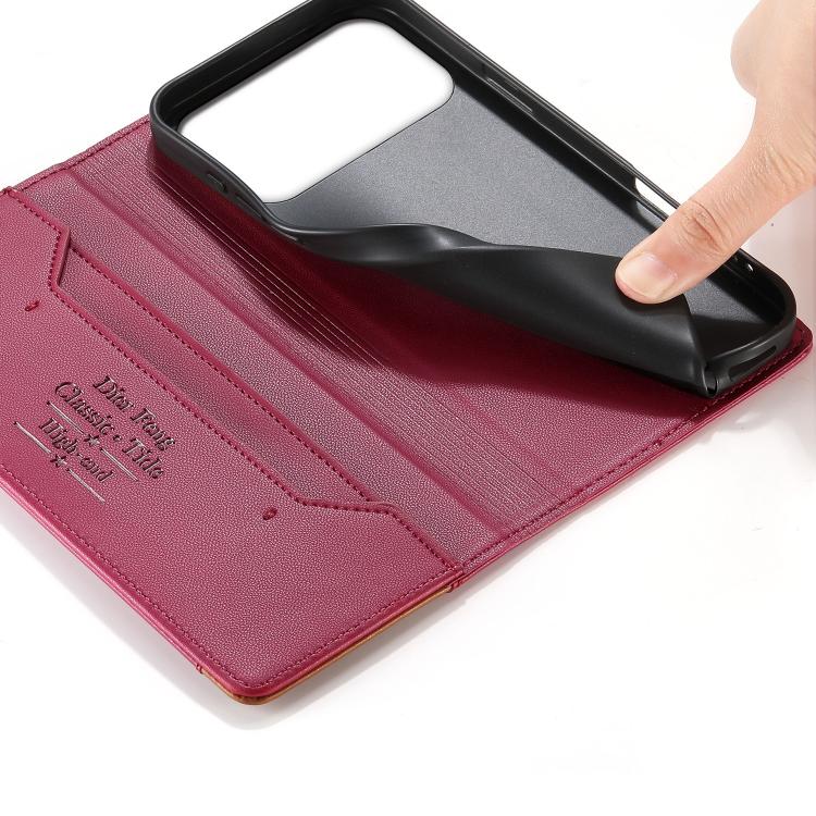 For iPhone 17 Pro Max Dierfeng Splicing Strong Magnetic RFID Vegan Leather Phone Case