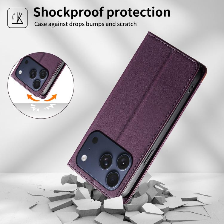 For iPhone 17 Pro Dierfeng Splicing Strong Magnetic RFID Vegan Leather Phone Case