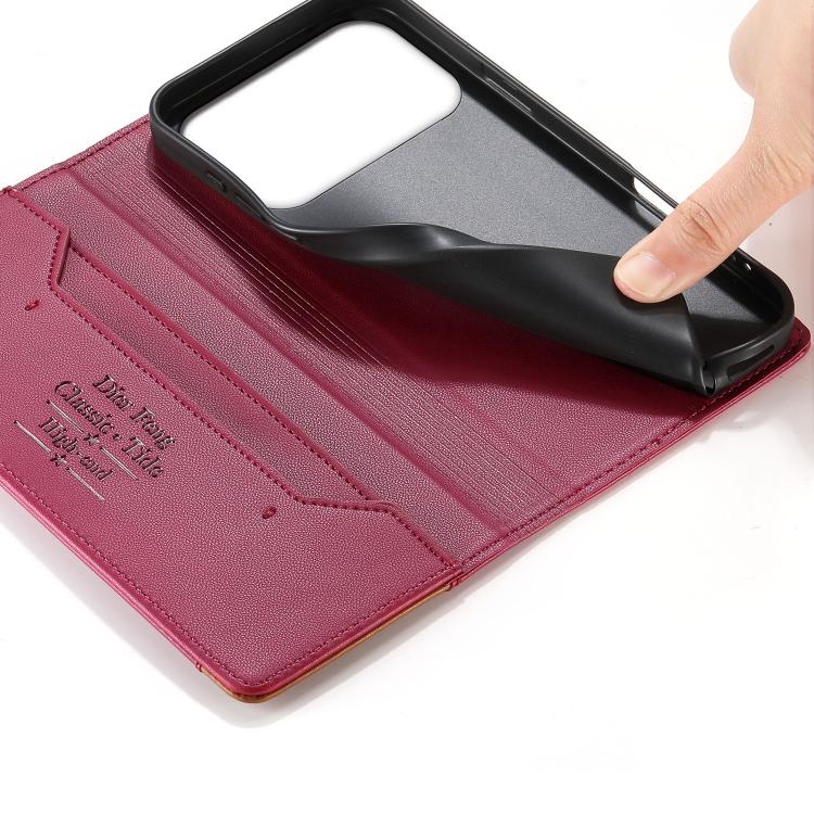For iPhone 17 Pro Dierfeng Splicing Strong Magnetic RFID Vegan Leather Phone Case