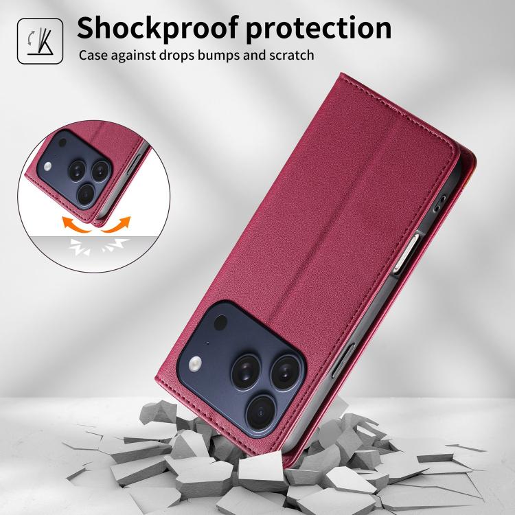For iPhone 17 Pro Dierfeng Splicing Strong Magnetic RFID Vegan Leather Phone Case
