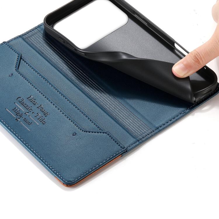 For iPhone 17 Pro Dierfeng Splicing Strong Magnetic RFID Vegan Leather Phone Case
