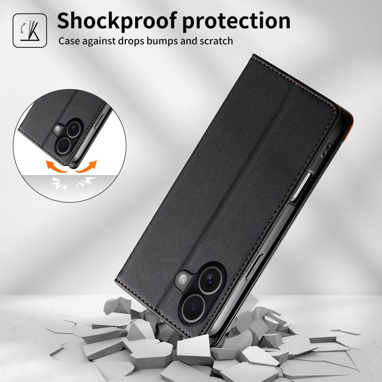 For iPhone 17 Dierfeng Splicing Strong Magnetic RFID Vegan Leather Phone Case