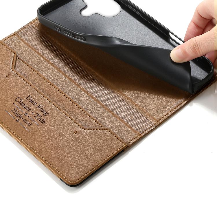 For iPhone 17 Dierfeng Splicing Strong Magnetic RFID Vegan Leather Phone Case