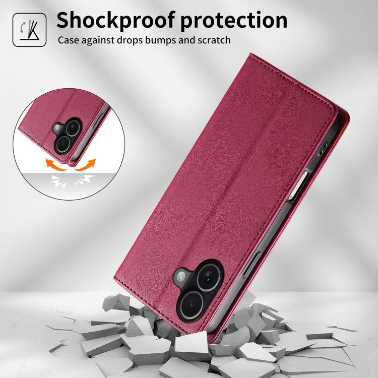 For iPhone 17 Dierfeng Splicing Strong Magnetic RFID Vegan Leather Phone Case