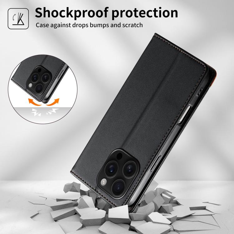 For iPhone 16 Pro Dierfeng Splicing Strong Magnetic RFID Vegan Leather Phone Case