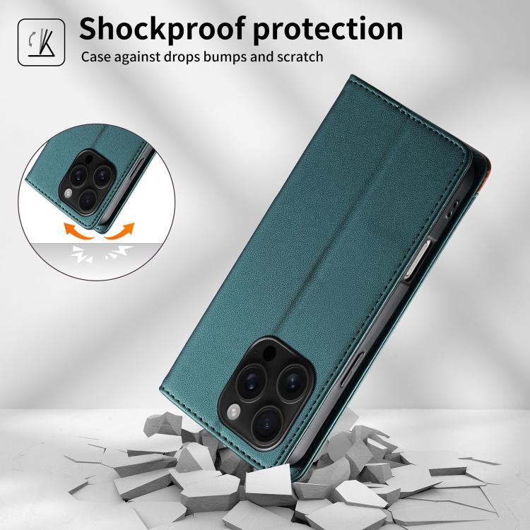 For iPhone 16 Pro Dierfeng Splicing Strong Magnetic RFID Vegan Leather Phone Case