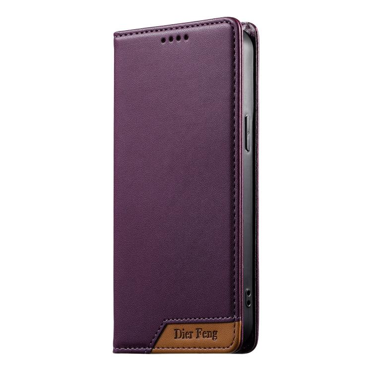 For iPhone 16 Pro Dierfeng Splicing Strong Magnetic RFID Vegan Leather Phone Case