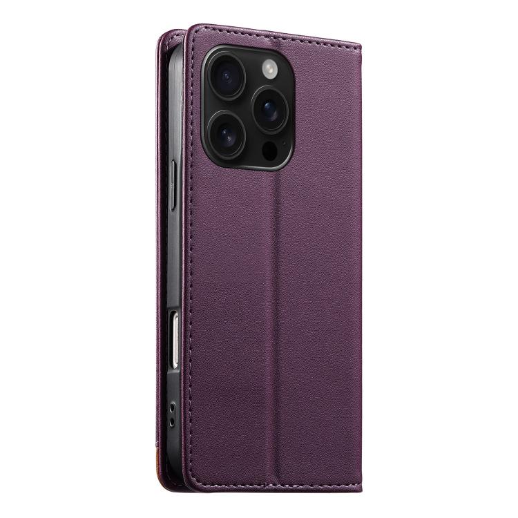 For iPhone 16 Pro Dierfeng Splicing Strong Magnetic RFID Vegan Leather Phone Case