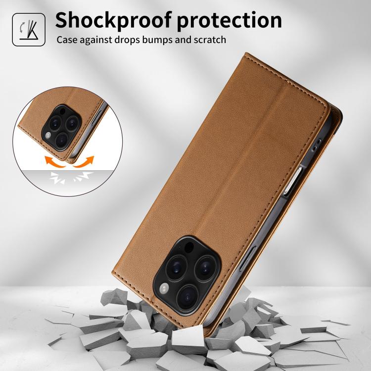 For iPhone 16 Pro Dierfeng Splicing Strong Magnetic RFID Vegan Leather Phone Case